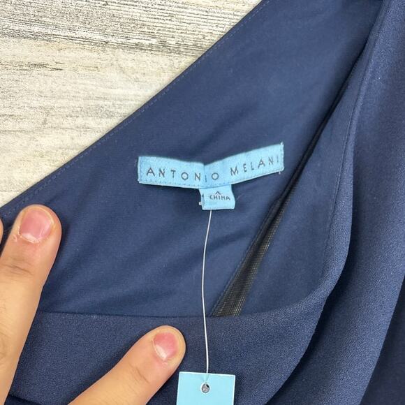 Antonio Melani Women’s 4 Blue Bloom One Shoulder Lined Sheath Midi Dress NWT - Picture 4 of 7